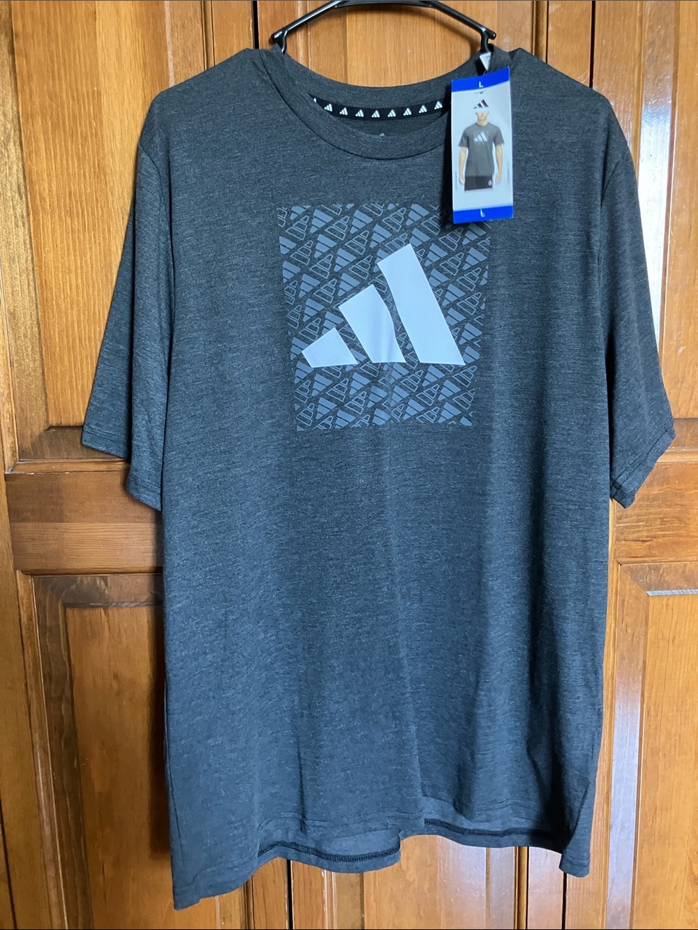 adidas Men’s Charcoal Gray Graphic Logo Short Sleeve Tee & free lip balm